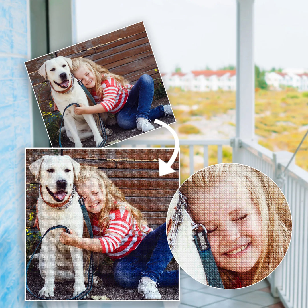 Custom diamond painting kit turning a personal photo into sparkling personalized diamond art