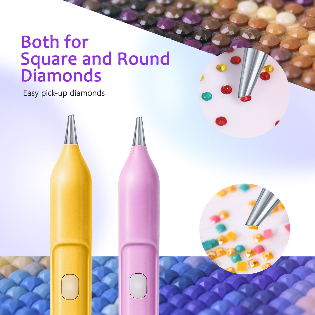 Electric diamond painting pen features: switch button, 800mAh battery, vacuum suction, and IPX5 water resistance