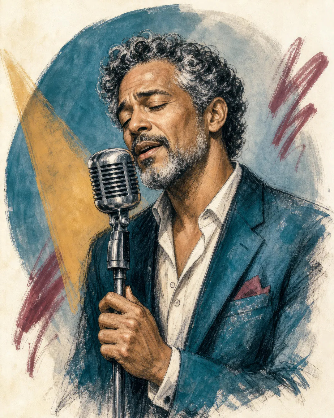 The Last Note of the Night diamond painting kit - man singing into a vintage microphone
